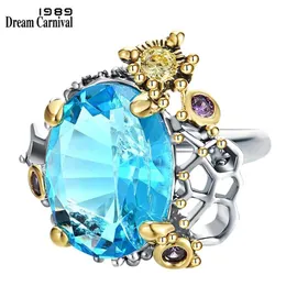 DreamCarnival 1989 Fedi nuziali in zircone blu barocco per donna Big Radian Cut CZ Anniversary Must Have Fashion Jewelry WA11689BL 211217