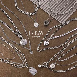 17KM Punk Multilayered Cross Lock Pendant Necklace For Women Silver Color Portrait Coin Chain Choker Necklaces 2021 Jewelry G1206