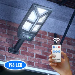 196 LED Solar Street Lampor Utomhus Motion Sensor 3 Ljusläge Vattentät Säkerhetsbelysning Sollampa För Garden Patio Yard