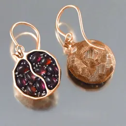 Pomegranate Garnet Gold Color Earring Vintage Long Dangle Earrings Pomegranate Jewelry Round Drop Earrings