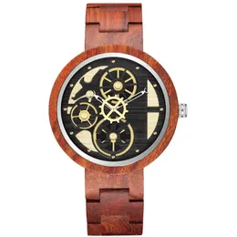 Wristwatches Antique Zegarki Kwarcowe Mężczyźni Creative Clock Wall Zegar Drewniany Wristwatch Wyjątkowy Dekoracja Gear Dial Relogio Masculino Fashion Box Prezent