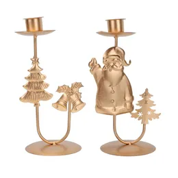 Candle Holders 2pcs Christmas Iron Candlestick Retro Christim Decorative Holder Golden