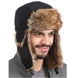 Winter Faux Fur Trapper Hat Russian Ushanka Trooper Water Proof Aviation Hats for Men Snow Eskimo cap with Ear Flaps