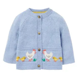 Little maven Kids Girls Clothes Lovely Light Blue Sweater with Chicks Cotton Sweatshirt Autumn Outfit for 2 to 7year 211029