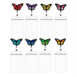 Butterfly utställningskort Väska Hållare Bank Tänk korthållare Kort Student Busskort Väskor Identitet Badge med Svart Retractable Reel