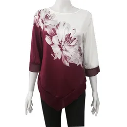 Kvinnors Blusar T-shirts Toppar Sommar Halv Ärm Blommor Octopus Mönster Stripe Blouse Fashion Street O Neck Lossa Oregelbundet Hem Kvinna Shir