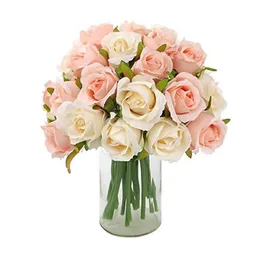 Dekoratif çiçek çelenkler 12 kafa yapay güller düzenleme ipek çiçek buket gerçek dokunuş ev partisi sahte düğün dekorasyon
