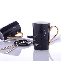 Bone China Twelve Constellation Ceramic Mug Real Gold Water With Lid Spoon Business Gift Coffee Cup Customization