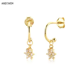 Andywen 925 Sterling Prata Gold 8,5mm Margaridas Brincos Branco Gota Brinco Loops Piercing Pendiente Luxo Jóias Grampos Presente 210608