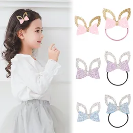 24pc/lot Glitter Felt Gold Leather Baby Girls Hair Clip Silver Rabbit Ears Hair Barrette Cute Animal Princess Hair Ties Hairband 125 Y2