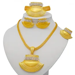 Серьги Ожерелье Африканские Ювелирные Изделия Шляпа Форма Браслет Дубай Золотой набор для женщин Свадебное вечеринка Bridal Ring