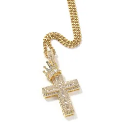 Hip hop Crown Cross pendant necklaces for men women luxury designer mens bling diamond gold chain necklace jewelry love gift
