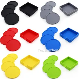 4pcs/Set Silicone Coasters Non-Slip Cup Coasters Heat Resistant Cup Coaster With Holder For Tabletop Protection Fits Size Drinking Glasses