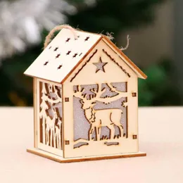 2021 Christmas log cabin Hangs Wood Craft Kit Puzzle Toy Xmas Wooden House with candle light bar Home Decorations Children's holiday gifts