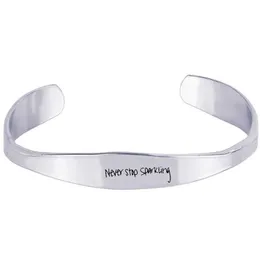 Positive Quote Never Stop Sparkling Bracelet Open Cuff Engraved Inspirational Bangles For Women Jewelry Birthday Party Gifts Bangle