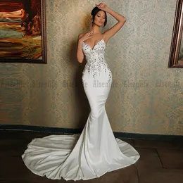 Long Muslim Arabic Mermaid Prom Dress Sweetheart Pärlor Tillfälle Festklänningar 2022 Robe de Soirée de Mariage