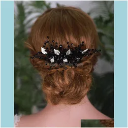 Klipsy biżuterii do włosów barrettes ślubne liście liście czarne kryształ grzebień modna biżuteria ręcznie robione nagłówki ślubne świąteczne tiara dro
