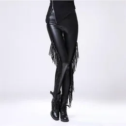 Gothic Leggins Sexig Legging Gothique Punk Rock Tassel Fringe Steampunk Ladies Warm Leggings Velvet med päls inuti 210925