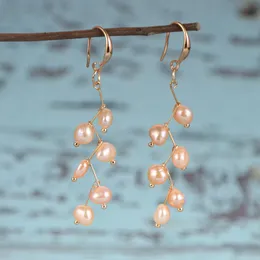 Kolczyki Dangle żyrandol kobiety 6-7 mm naturalne perły słodkowodne frędzle zwisane białe różowe fioletowe barokowe pereł france miedziane haczyek kolczykowy