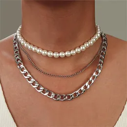 Doreen box mode multilayer imitation pärlor hänge halsband punk stil tjock kedja för kvinnor fest bröllop choker smycken