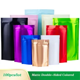 100pcs Matte Double-Sided Colored Stand-Up Bags Zip Mylar Bag Resealable Aluminum Mylar Foil Plastic Packaging Bag Smell Proof Pouches