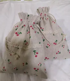 17*23cm Linen lace Drawstring bags Printing Gift cotton package bags Gift wholesale Pouch sack Burlap cloth bags
