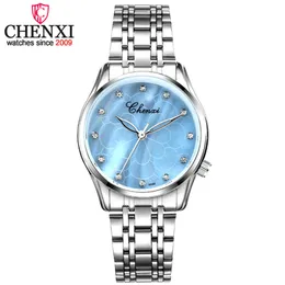 Chenxi Brand New Moda Kobiety Zegarek Kwarcowy Lady Luksusowe Zegarki Worki Kobiety Ze Stali Nierdzewnej Zegar Kobiet Rhinestone Quartz-Watch Q0524