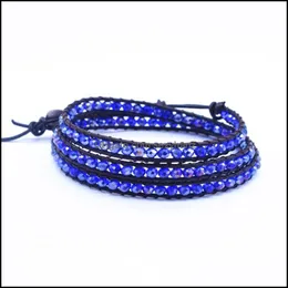 Perlen, Stränge Chakra-Armband, abgeschrägte Kristallperlen, Lederseil, Wickelarmbänder für Paare, kreativer handgefertigter Schmuck, Geschenke, Drop-Lieferung, 20 Stück