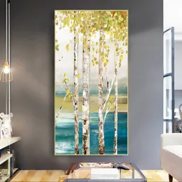 Drzewo plakat krajobraz obrazy na ścianę do salonu obraz olejny na wydruki na płótnie dekoracja wnętrz biała brzoza Home Decor