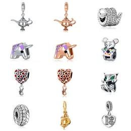 Fits Pandora Bracelets 20pcs Snake Unicorn Teapot Heart Fox Crystal Pendant Charms Beads Silver Charms Bead For Women Diy European Necklace Jewelry