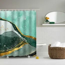 Zasłony prysznicowe Zielona geometria łazienka Osobowość Tkaniny z haczykami Wodoodporny ekran kąpiel