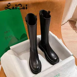 Boots Women Shoes Winter New Slimming Knight Boots Female Temperament Platform Knee-Highs Below The Knee High-Top Boot Fashion Y1105