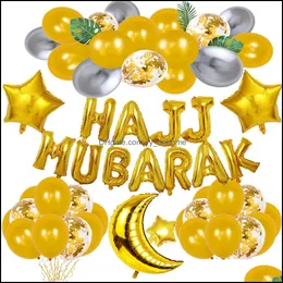 Andere Event Party Supplies Festliche Hausgarten Ramadan Dekoration Hajj Mubarak Dekorative Folienballons Gold Silber Hintergrund Layout Ballon