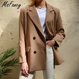 MSFANCY BLAZER Kobiety Podwójne Bierowane Garnitki Kurtka Oficjalne Damskie Luźne Długie Rękaw Mujer Vestido MS001 211112