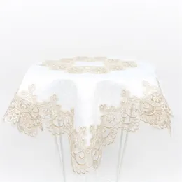 Beige/White Round Square Dinning Wedding party Table runner Lace Embroidery Design Tablecloth 210626