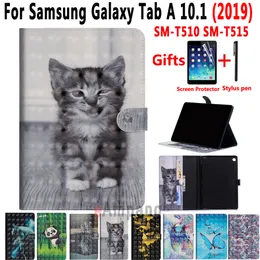 Custodia per animali per Samsung Galaxy Tab A 10.1 2019 SM-T510 SM-T515 T510 T515 Cover Funda Supporto in pelle Guscio antiurto + Film + Penna