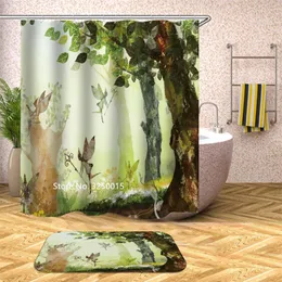Shower Curtains European Style Anti - Oil Painting Garden Household Green Scenery Bamboo Underwater Landscape Curtain Waterproof
