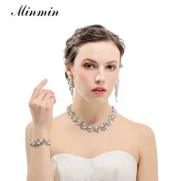 Minmin Synthetische Perle Blätter Braut Schmuck Sets Kristall Afrikanische Perlen Schmuck Sets für Frauen Hochzeit Schmuck 2019 TL283 + SL089 H1022