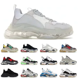 Triple S Kristal Temizle Sole Mens Bayan Rahat Spor Ayakkabı Tüm Beyaz Vintage Eski 17fw Paris Gökkuşağı Platformu Tasarımcı Sneakers EUR 36-45