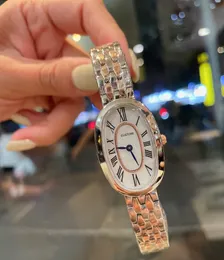 Heiße Marke Edelstahl Geometrische ovale Uhren Frauen Römische Zahl Quarzuhr Damen Silber Weiß Perlmuttuhr