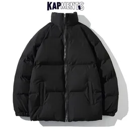 Kapments 남자 하라주쿠 단단한 따뜻한 복어 재킷 파카 망 일본 가슴 겨울 남성 한국 패션 버블 코트 211214