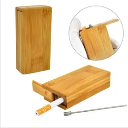 102mm long bamboo dugout cigarette case creative sliding cover with built-in metal needle for easy cleaning