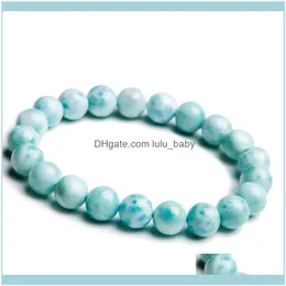 Fios de jóias com miçangas de jóias 9mm Bracelets de alongamento de Larimar Branco Azul de 9 mm para mulheres charme de femme redondo jóias