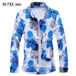Plus Size 5XL 6XL 7XL Men's Long Sleeve Shirt Autumn Fashion Print Floral Male Slim Fit Business Casual Shirts 210708
