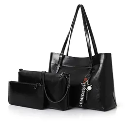 HBPソフトオイルワックスPUレザー女性ハンドバッグ高品質3個セットショルダーバッグ有名なデザイナー大容量トートバッグ