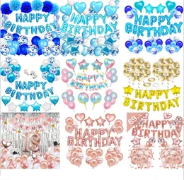Pembe mavi lateks balonlar set parti ile konfeti çocuk folyo mektup balonları mutlu yıllar pastel renkli balonlar düğün dekorasyon