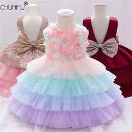 Dantel Petal Toddler Bebek Kız Bebek Prenses Elbise Bebek Kız Gelinlik Kek Tutu Çocuklar Parti Vestidos İlk Yıl Doğum Günü 210315