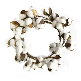 Dried Cotton Flower Simulation Cotton Wreath Christmas Wreath Door Twice Day Artificial Cotton Wreath Decoration Q0812