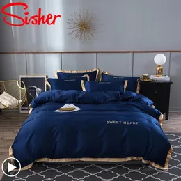 Luxuriöse 4-teilige Bettwäsche-Set, kurze Bettbezug-Sets mit Kissenbezug, Bettwäsche, Bettlaken, Bettbezüge, Einzel-Königin, King-Size-Bettwäsche 210317