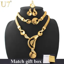 U7 guld färg brud smycken uppsättningar för kvinnor trendigt rhinestone halsband armband örhängen ring Africa smycken set s442 h1022